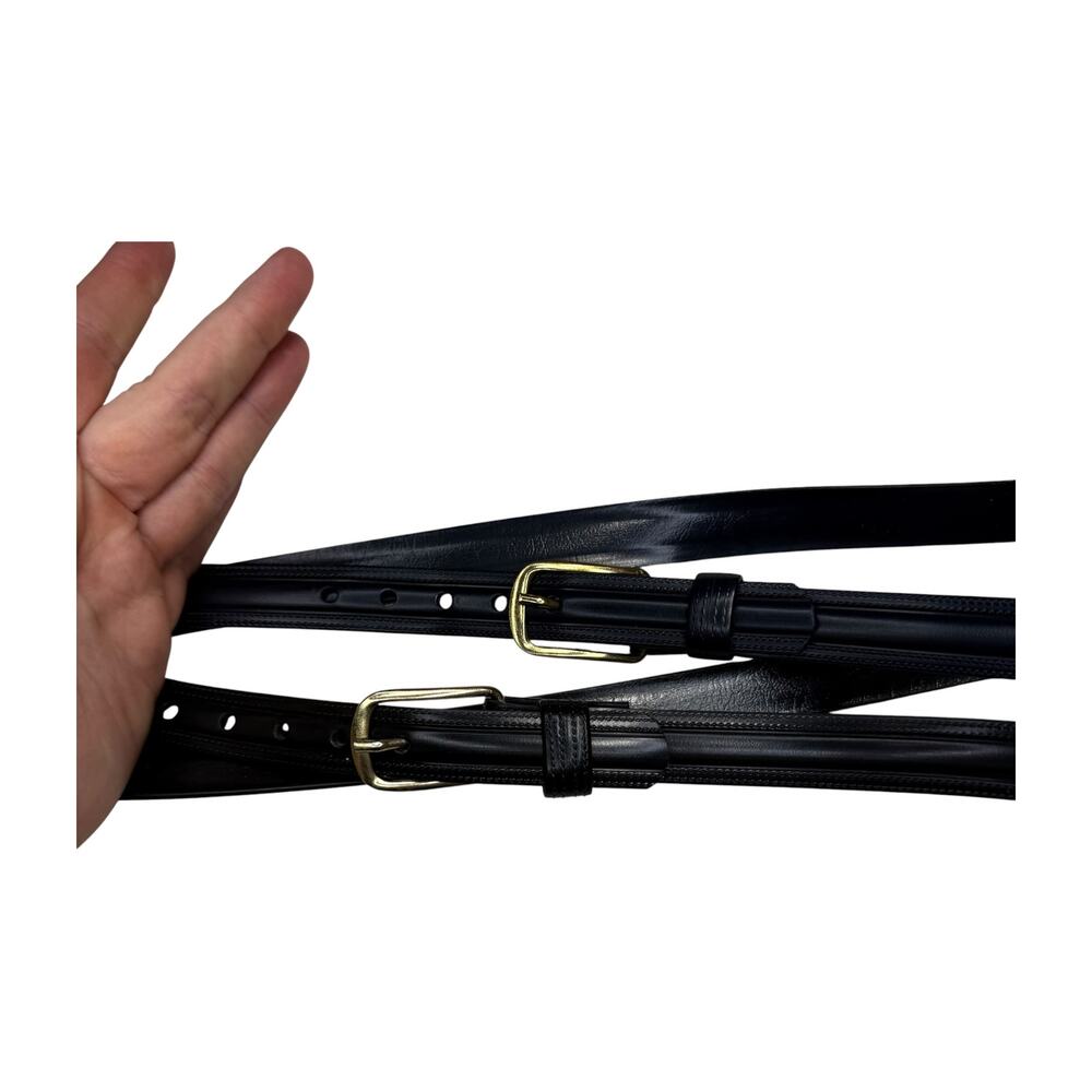 Lot of 2 Black Slim Leather Belts Gold Buckle Size 16 - Picture 3 of 6